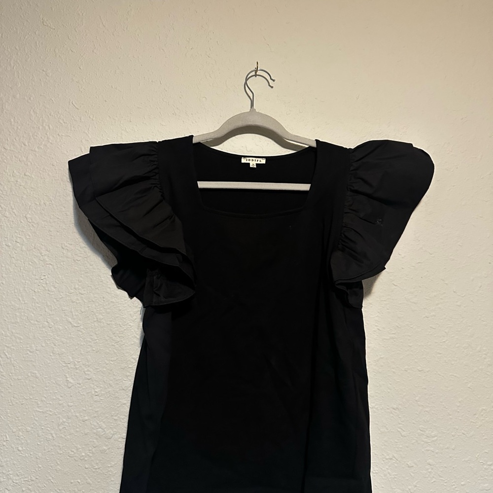 Black Ruffled Blouse with Dramatic Sleeves